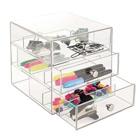 2 for $30 Inter Design's 3 Drawer Organizer Clear Durable Desk Organizer - Picture 2 of 2